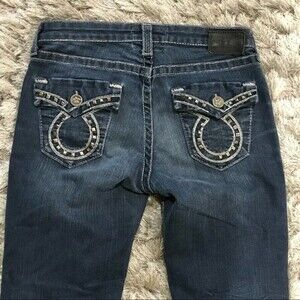 Big Star Miki Dark Wash Blue Distressed Jeans Denim Size 27